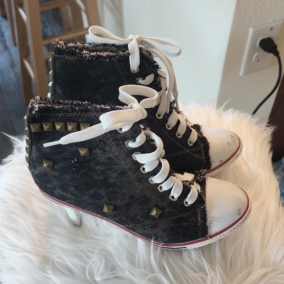 New denim ankle high heel boots/shoes - Picture 2 of 5